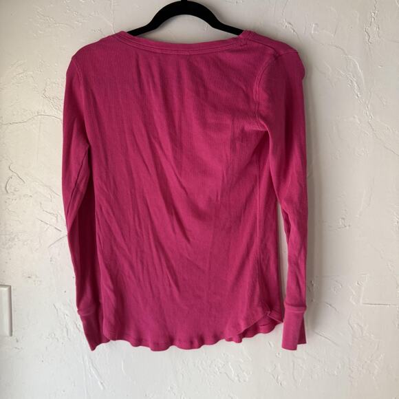 Victorias Secret Henley Shirt Y2k Fitted Medium Pink Long Sleeve Thermal Top - Picture 9 of 9